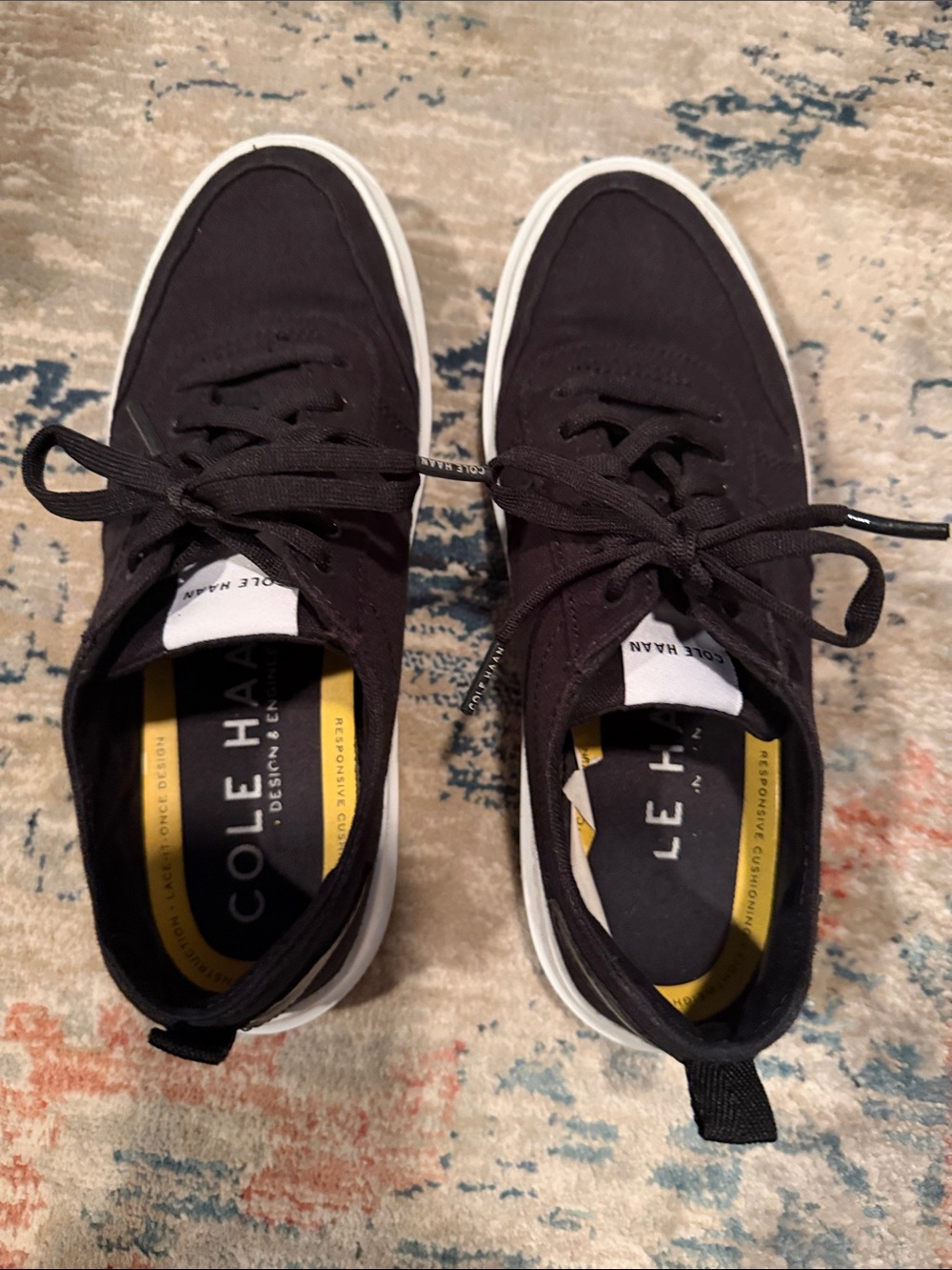 Cole Haan women’s Black Canvas Low-Top Sneakers with White Sole - Size 7